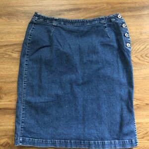 Liz Claiborne Dark Blue Pencil Skirt with Button Detail